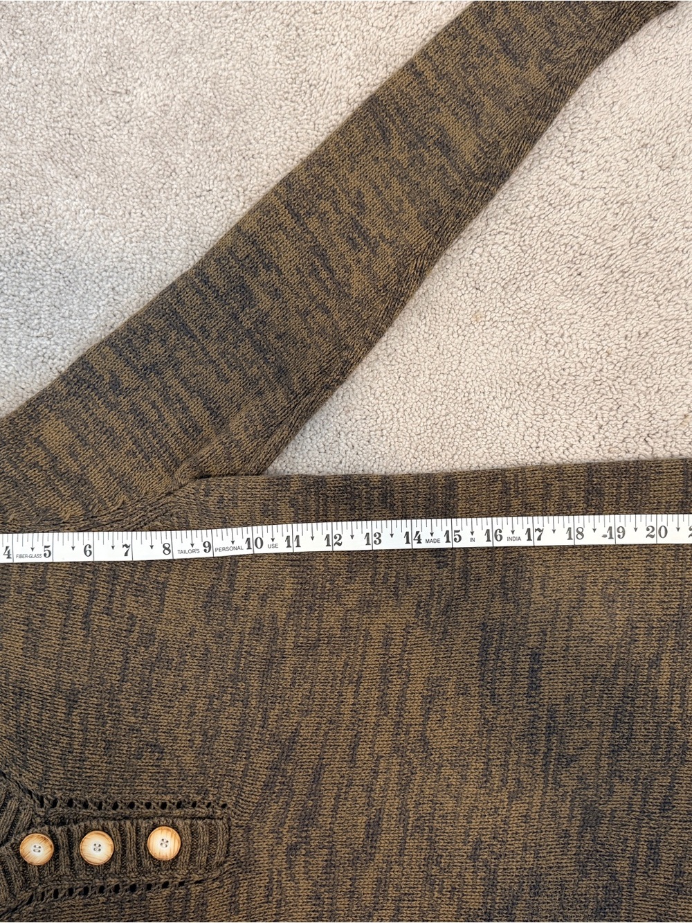 Brown & Gray Marled 100% Cotton Henley Sweater Pullover Boho Cottagecore Cozy - Picture 11 of 11